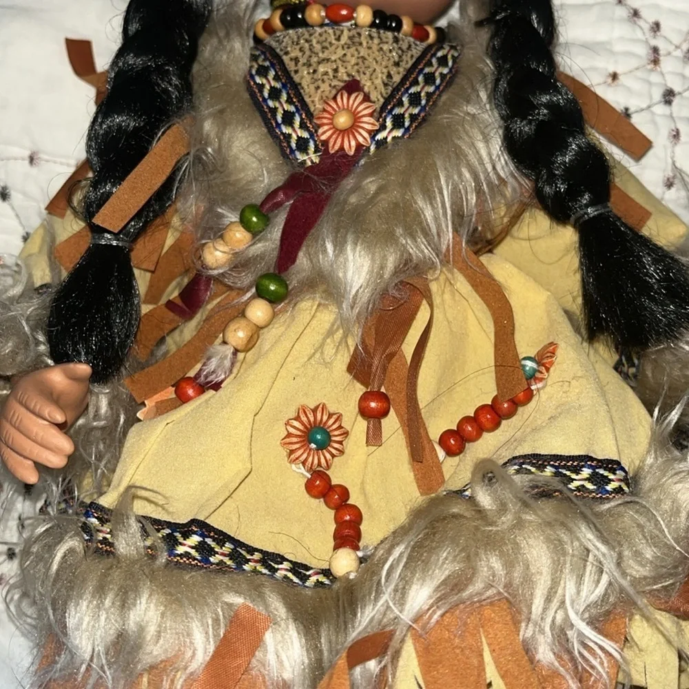 Indian girl porcelain and stuffed doll with costume 15 1/2”